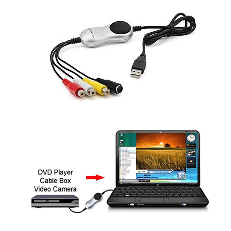 Ezcap170 USB 2.0 8MM VHS Video Tape Cassette Player AV S-videocamera Videocamera Scheda di acquisizione video TV Box Registra su PC Windows