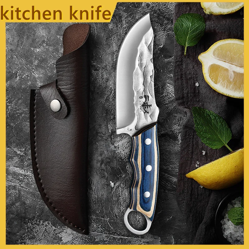 

Forged Bone Knife - Cutting, Carving, Fishing, Hunting - Colorful Wood Handle - Ideal for Barbecue, Outdoor, Camping