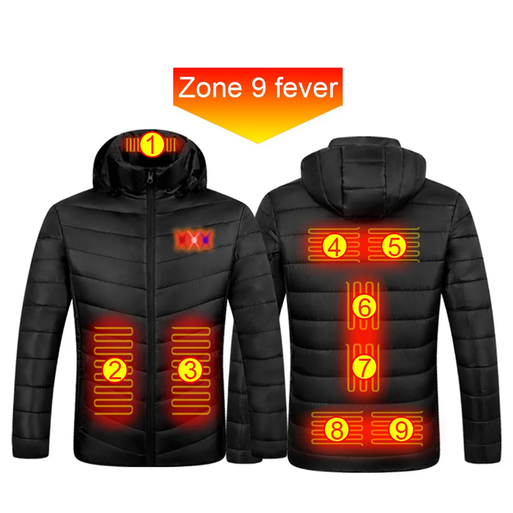 

Electric Hooded Jacket Hooded USB Heating Jacket 9 Areas Waterproof Windproof Warm USB Electric for Outdoor Camping Hiking