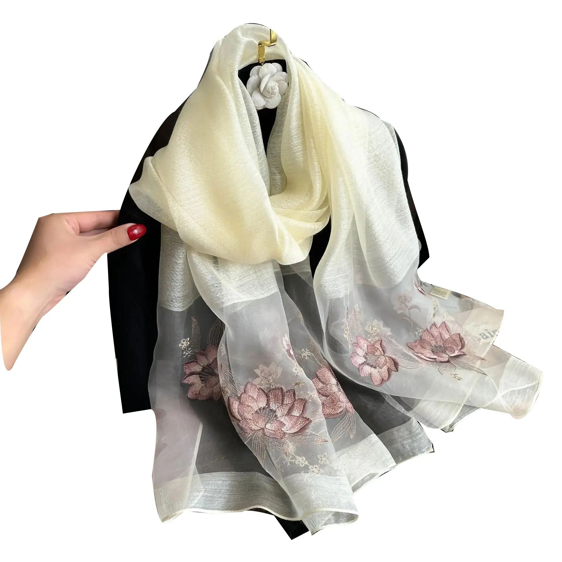 

2023 Silk Women Scarf Warm Wool Shawls Lady Wraps Bufanda Floral Pashmina Embroidery Scarves Foulard Hijab Soft Pashmina Bandana
