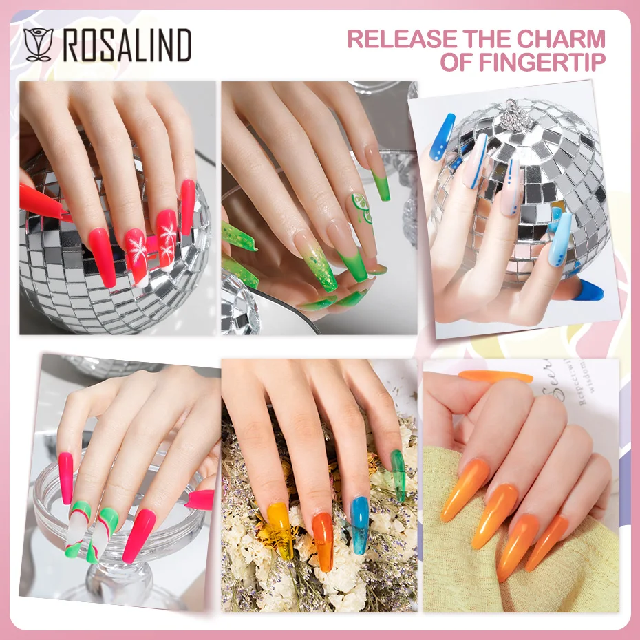 Gel Nail Polish ROSALIND Pure Color Gel Nail Polish Nail Art Manicure Semi Permanent Gel UV Hybrid Varnishes Base Top Coat Enamels
