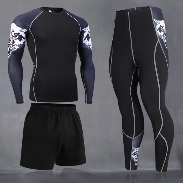 Running Men's Thermal Underwear Underpants Kit Sports Compression Clothing Tracksuit For Men Fitness Slim Joggers Base Layer Set 3Pcs-Set