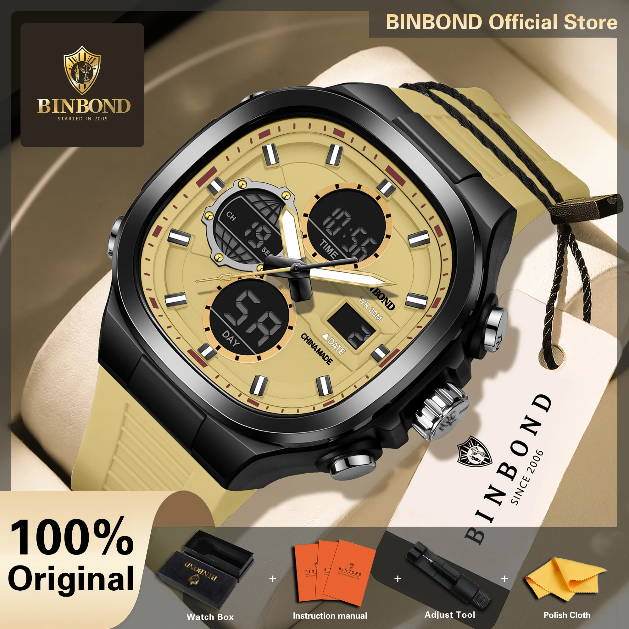 BINBOND Luxury Men's Chronograph Quartz Watch - Luminous & Waterproof