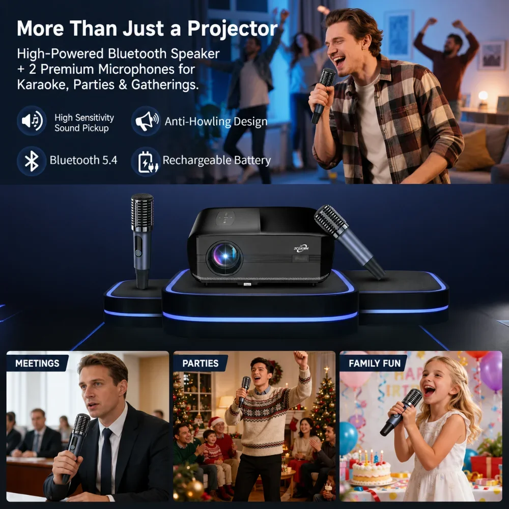 Proiettore 1000D 4K Ultra HD Google TV 4200 ANSI Home Theater per film con messa a fuoco automatica 1080P Smart Netflix con microfono - immagine 2