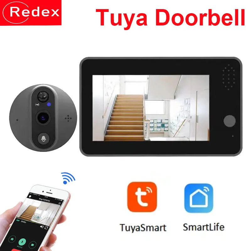 Wifi Tuya Smart Video Doorbell Peephole Camera Lcd Ir Night Vision
