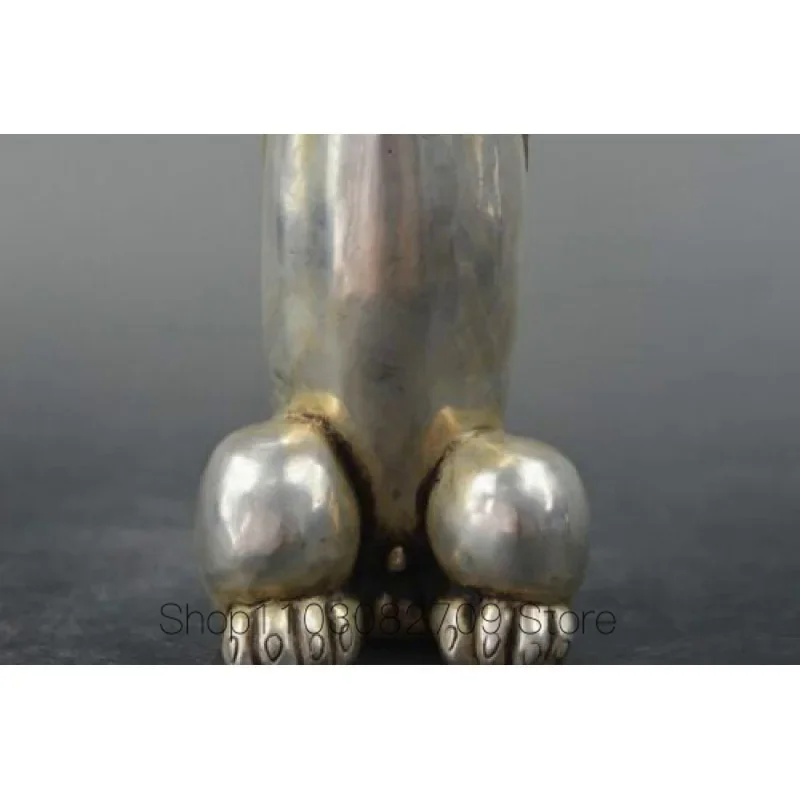 Tibet silver man guard Foo Dog Lion male Carved Penis God Collect Statue Figure 4