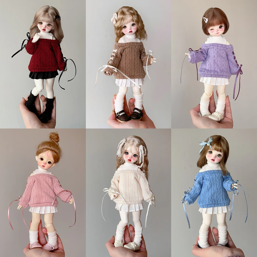 

【High Quality】1/6 Scale BJD Sweet Student Clothes Set Fake Two Small Sweaters with Straps JK Pleated Skirt Pile Up Socks Model