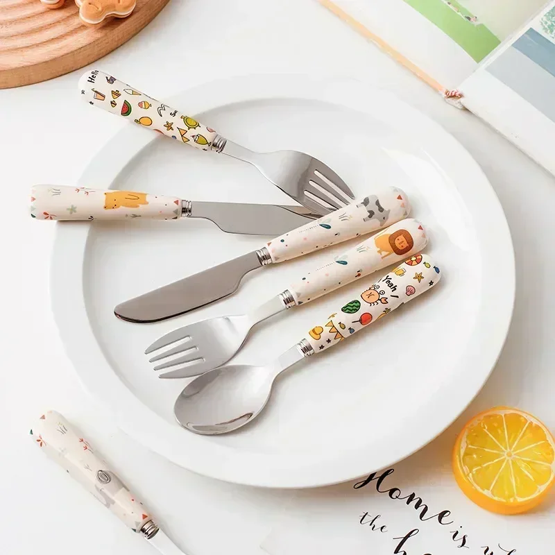 Baby Fork Spoon Set Stainless Utensil Children's Tableware Training Spoon Feeding Tableware Soft Kitchen Accessories 3pcs/lot stainless steel cutlery set silicone cutlery set fork spoon set baby cutlery