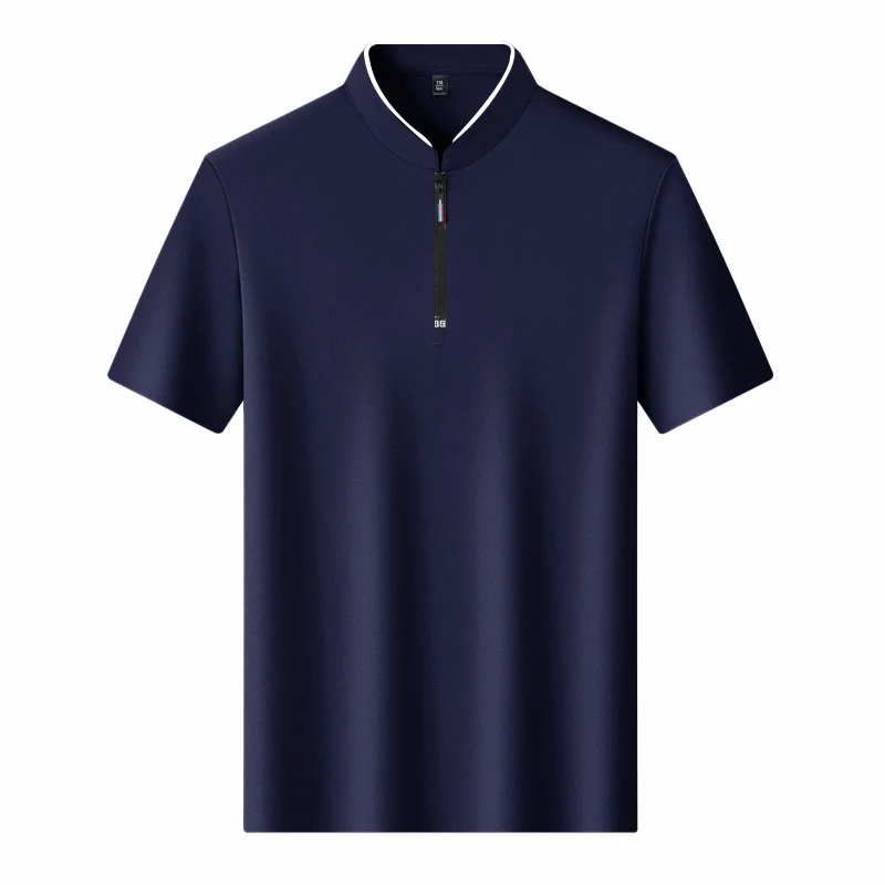 Lässiges, modisches Herren-Poloshirt mit Reißverschluss, einfarbig, kurzärmelig, Stehkragen, vielseitiges, bequemes Oberteil – Detail 10