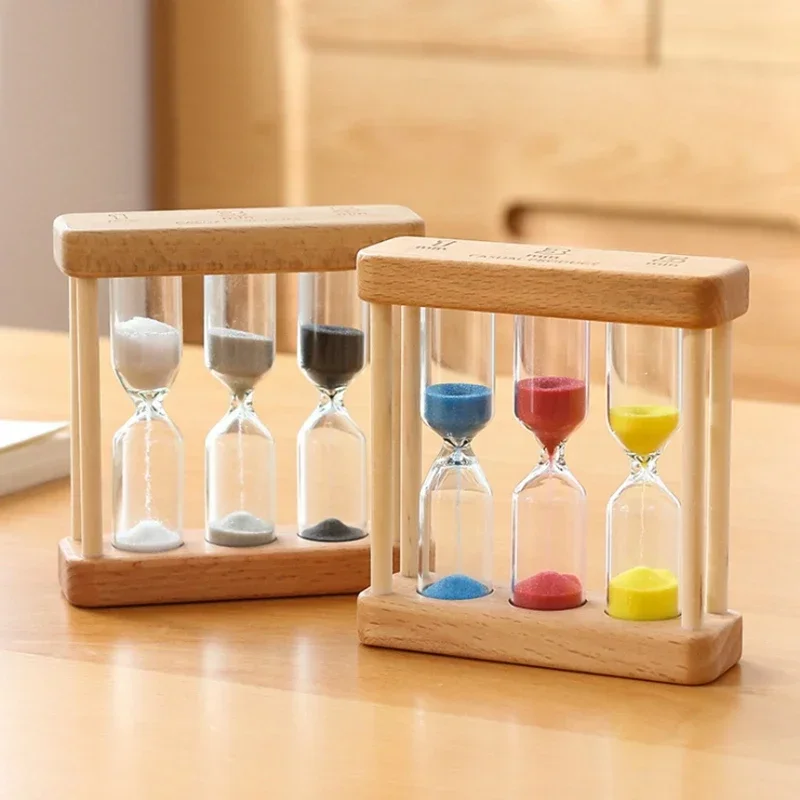 Creative Wooden Hourglass Ornaments 1/3/5 Minutes Timer 3 in 1 Combination Sandglass Home Decoration Crafts