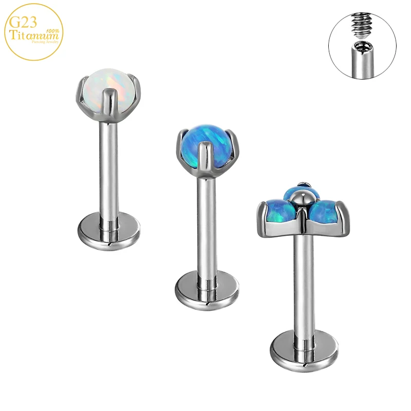 1PCS Labret Lip Nail G23 Titanium Opal Piercing Ear Nail Internal Thread Stud Earrings Cartilage Tragus Helix Piercing Jewelry