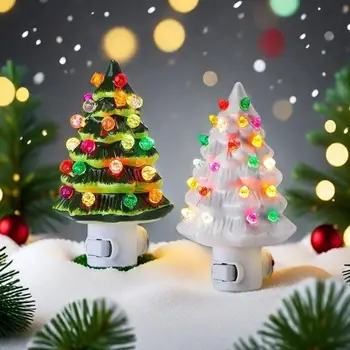 Christmas Tree Night Light Vintage Green Christmas Tree Wall Plug Night Light Two Colours Christmas Tree Bedside Lights New 2024 2
