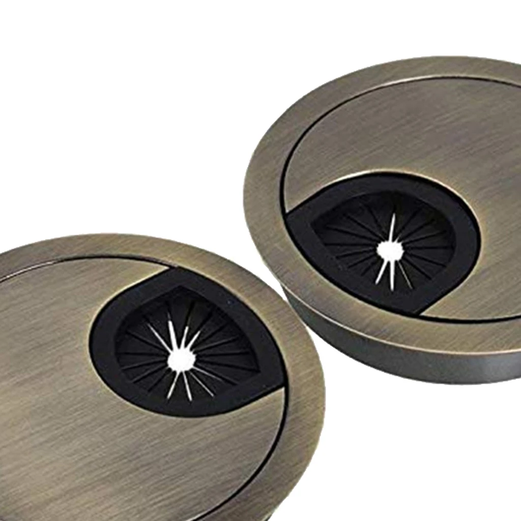 

2/3 2Pcs 60mm Computer Desk Table Grommet Cable Port Wire Hole Cover Bronze