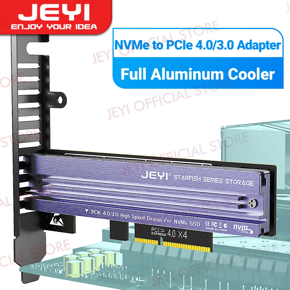 Jeyi-cartão de Expansão para Desktop M.2 Nvme para Pcie 4.0 3.0 Adaptador com Dissipador Ssd de Alumínio 64gbps Gen4 Pcie x1 x4 x8 X16