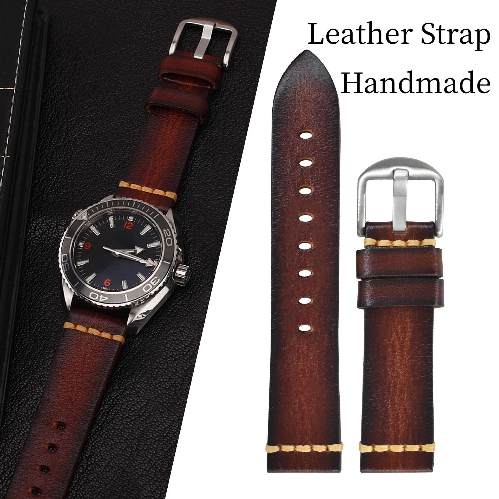 

Retro Genuine Leather Watch Strap Handmade Cowhide Watch Band for Panerai Universal Watchband Bracelet 18mm 20mm 22mm 24mm