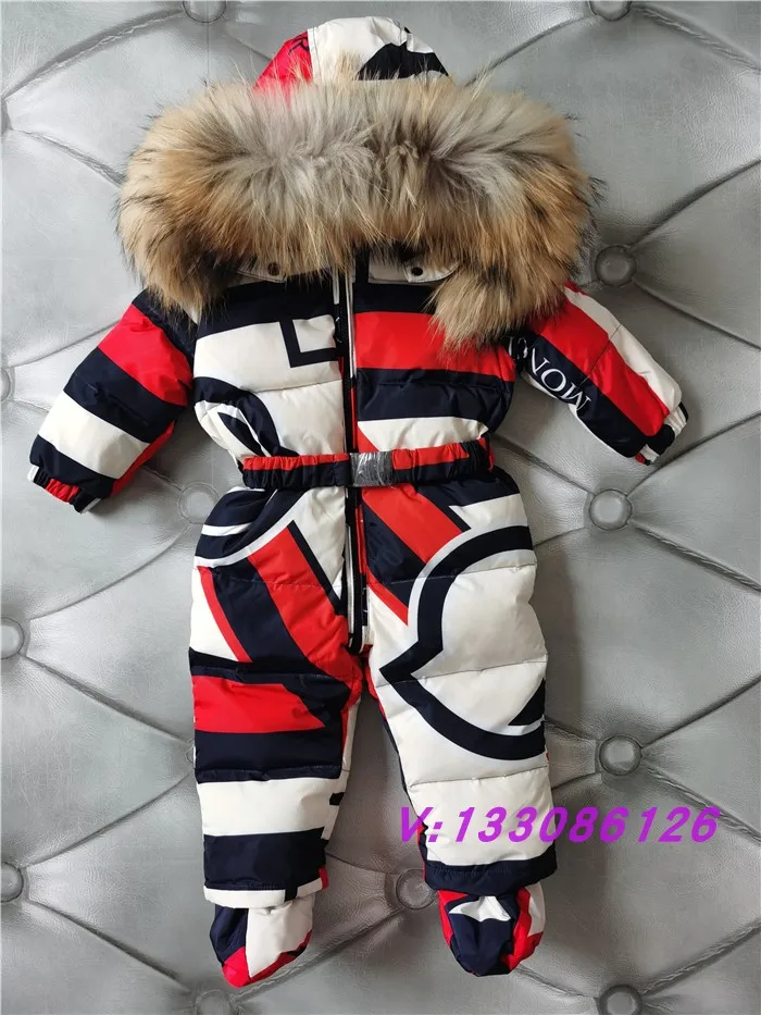 유아스키복 Infant And Toddler Jumpsuit Winter Clothing Down Jacket Outdoor Large Fur Collar Color Matching Children's Skiing Suit