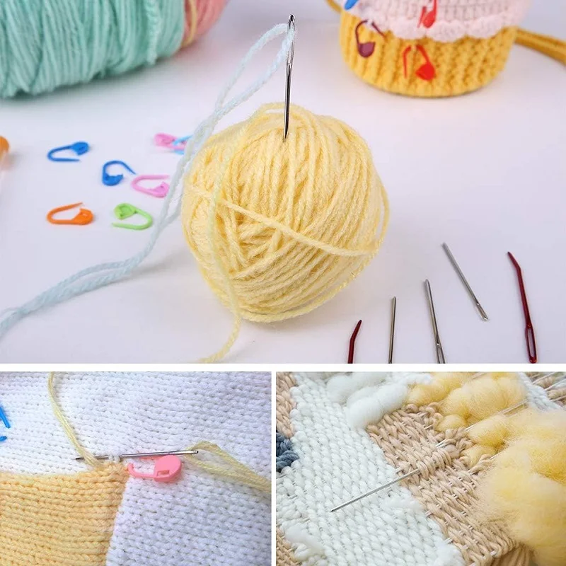 BUDDUR Crochet Knitting Needles Kit With Stitch Marker And Large Eye Blunt Needles For Fabric Weaving DIY Handmade Craft Tools