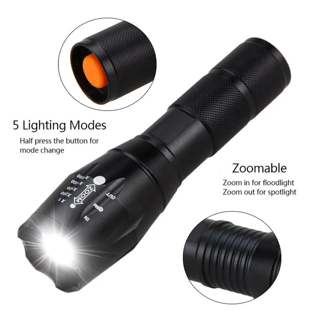 Multi-functional outdoor strong light adjustable focus flashlight red/green/blue/purple/white aluminum alloy field flashlight