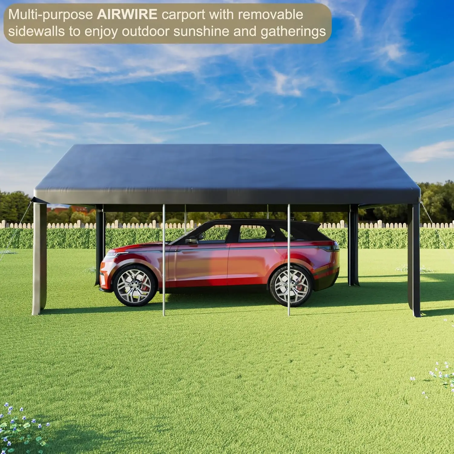 Description Picture 2 of itemCarport, 12' X 20' Heavy Duty Portable Garage, Carport Canopy with Side-Opening Door & Roll-Up Windows, Car Canopy Outdoor Black