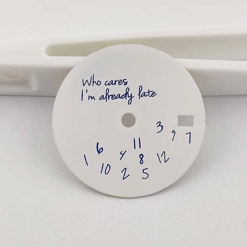 Watch Dial 28.5mm nh35 Dial Who cares im already late Sterile Watch Parts Face Fit NH35/34/36 Movement No