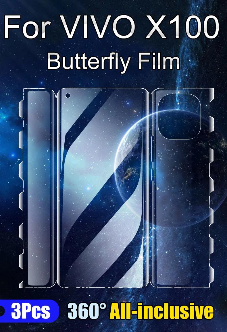 

Гидрогелевая пленка с бабочкой X100Pro для VIVO X100 Pro, защитная пленка для экрана X100 Pro, мягкая Передняя и задняя HD-пленка синего цвета