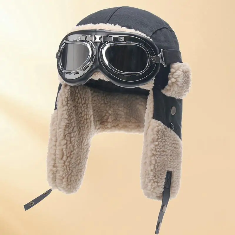 Pilot Hat With Goggles For Winter Skiing Beanie With Ear Protection Windproof Outdoor Ski Hat Warm Caps For Skiing Camping knitted bunny hat knitted woolen hat