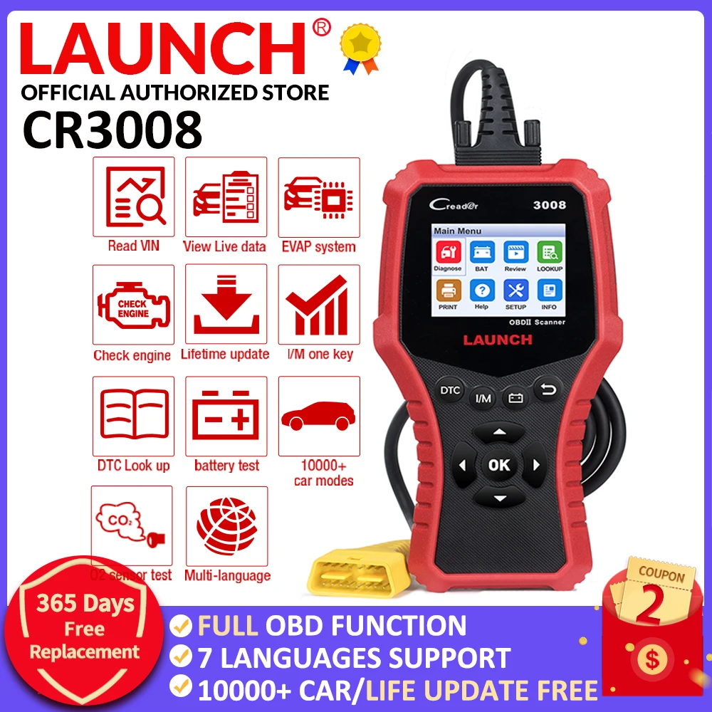 LAUNCH Creader 3008 Scanner support full obd2 Battery tester function