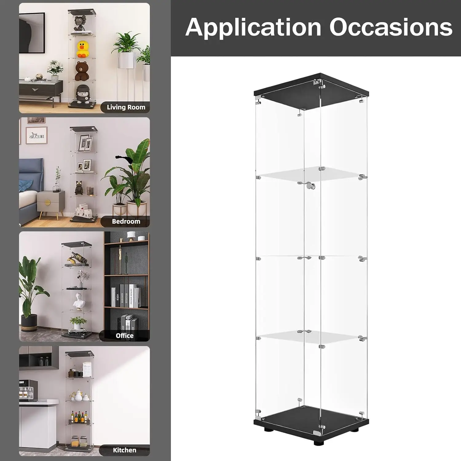 Description Picture 6 of itemGlass Display Cabinet 4-Shelf With Door and Lock Cabinets for Living Room Furniture Living Room 64”x 17”x 14” White Showcase