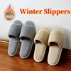Winter Women Men Furry Slippers Non-Slip Open Toe Indoor Flats Floor Shoes  Cotton Hotel Disposable Slippers Couple Home shoes