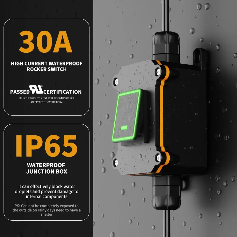 FILN 30A 12V 24V 220V Waterproof Inline Toggle Switch with LED IP65 Sealed Outdoor Box Inline Cord Rocker Switch Power - Image 3