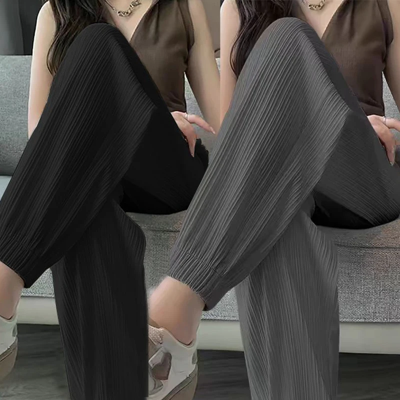 سراويل نسائية واسعة الساق ، خصر مرن