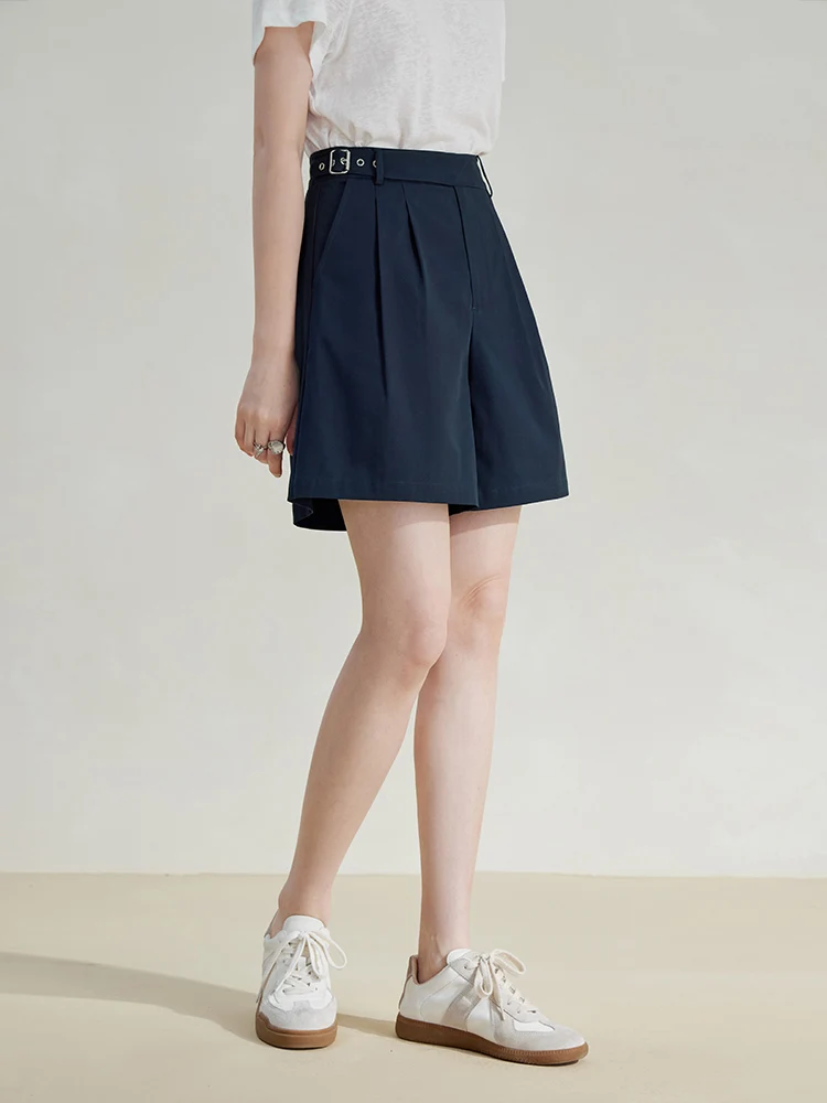 ZIQIAO Khaki Women Loose Commuter Cotton Shorts Office Lady Solid Twill Pleated Design Female Summer Shorts 100% Cotton Bottoms