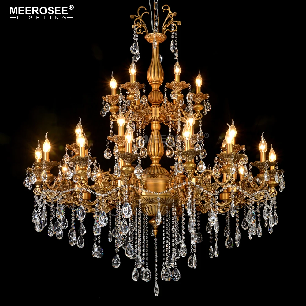 

Meerosee Traditional Crystal Chandelier Light Classic French Pendant Hanging Lamp E12 E14 30 Arms Living Room Hotel Home Lamp
