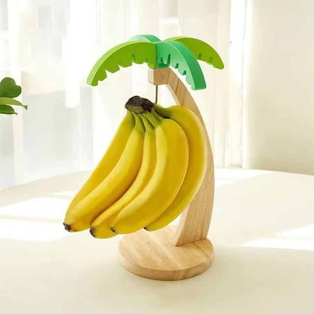 Wooden Banana Rack Hanging Kitchen Rack Simulated Leaf Decorative Fruit Vertical Storage Rack with Hook Kitchen Decoration 1