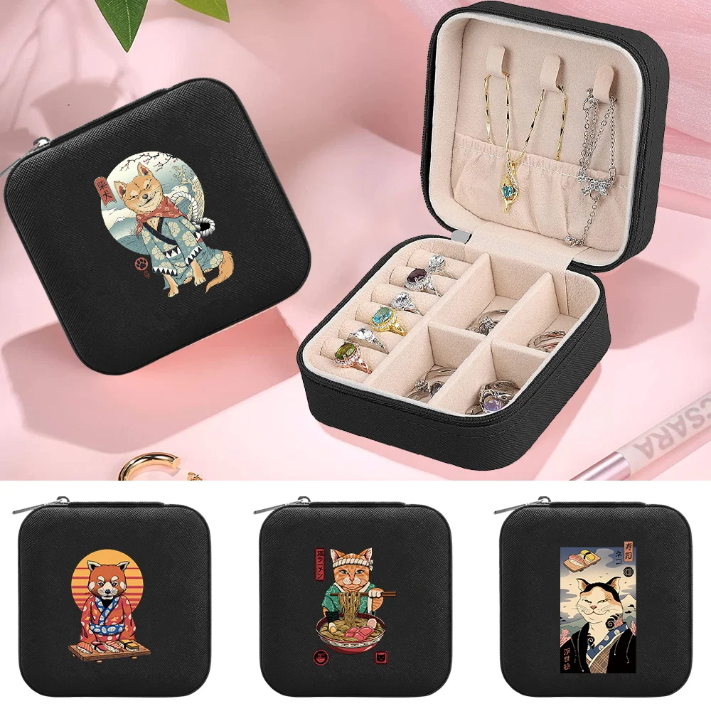 

PU Leather Jewelry Box Storage Device Travel Packing Organizer Case Multi Grid Jewel for Women's Accessories Japan Cat Series