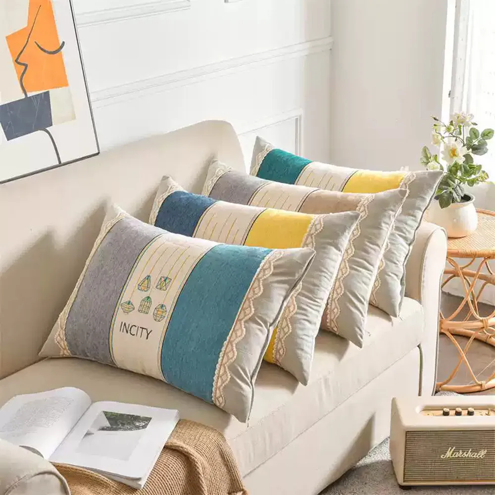 Chenille besticktes rechteckiges Kissen, Schlafkissenbezug, weiches Wohnzimmer, Sofa, Überwurf, Taillenkissen, Schlafzimmer, Bett, dekorativ – Detail 2