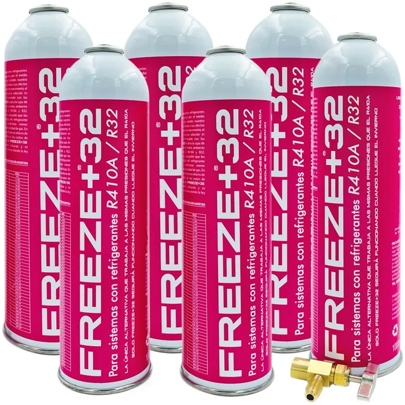 Pack 6 Bottiglie Gas Refrigerante Congelamento Ecologico + 32 R410A-R32 + Chiave Di Servizio