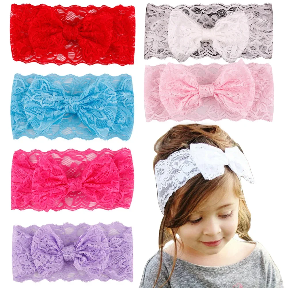 

Toddler Cute Girl Kids Bow Hairband Turban Headband Headwear Lace Bowknot Baby Children Hair Accessories Photo Props