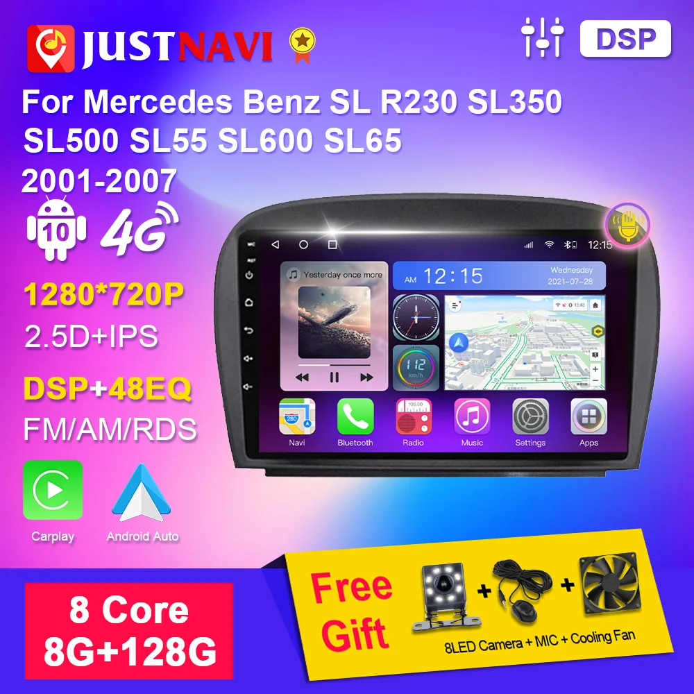 

JUSTNAVI Android 10 для Mercedes Benz SL R230 SL350 SL500 SL55 SL600 SL65 2001-2007 автомобильное радио Carplay Автомобильная GPS-навигация