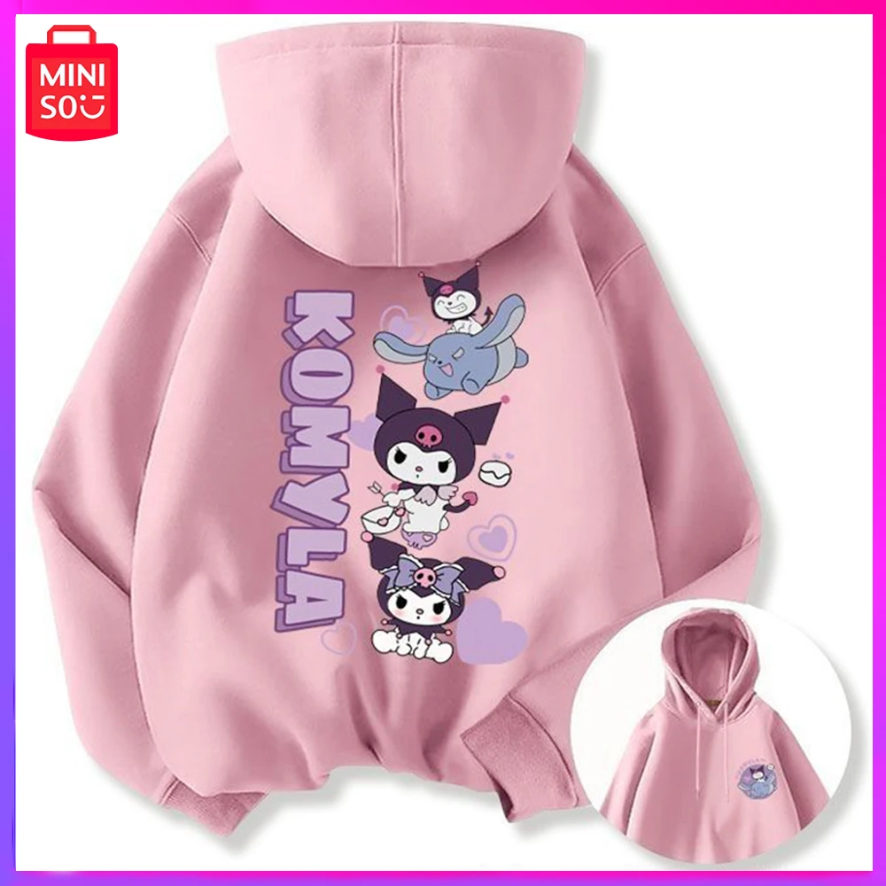 

2023 Miniso Sanrio Kuromi новая зимняя Милая Повседневная Толстовка с капюшоном в стиле преппи из плотного Меха чернобурки розовый рождественский подарок для девочки