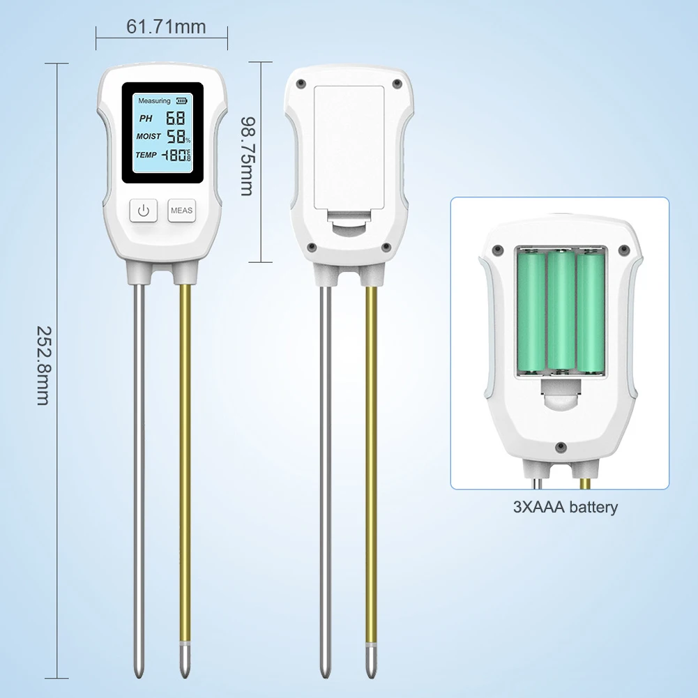 Digital Soil PH Meter 3in1 Soil Tester PH Moisture Temperature Test Kit LCD Scre