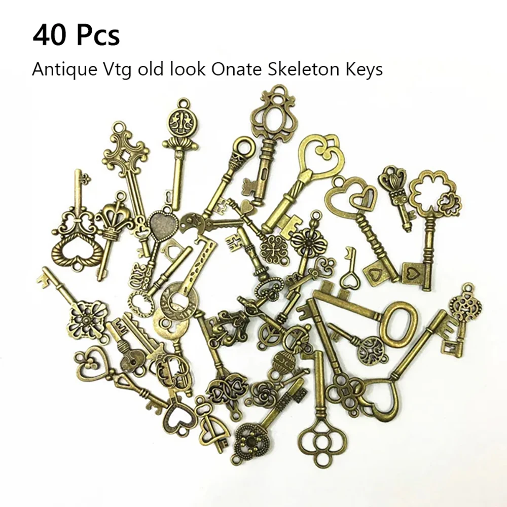 Breloques vintage en métal bronze mixte, clé d'amour, petits breloques prédire, pendentif, collier, bijoux, bricolage, décoration artisanale faite à la main, 125 pièces, 40 pièces, 11 pièces