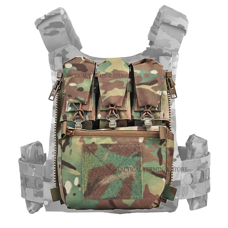 Pochette dos tactique zip-on pour gilet pêche FCPC V5 avec multiple poches outils et accessoires