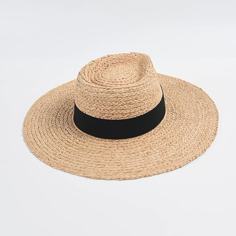 

Korean Designer Fine Woven Handmade Raffia Straw Hats For Women Men Wide Brim Panama Fedora Jazz Caps Summer Sun Hat Boater Hat