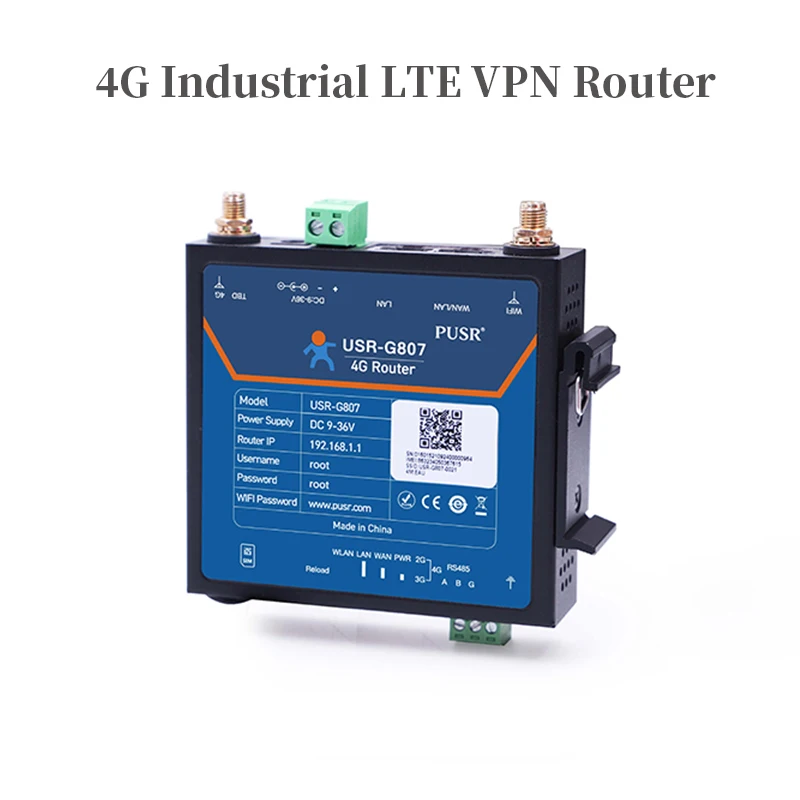 4G Industrial LTE VPN Cellular WiFi Router 2 Ethernet Ports (LAN + WAN) Modbus RTU to TCP Support All 2G/3G/4G Network USR-G807 |