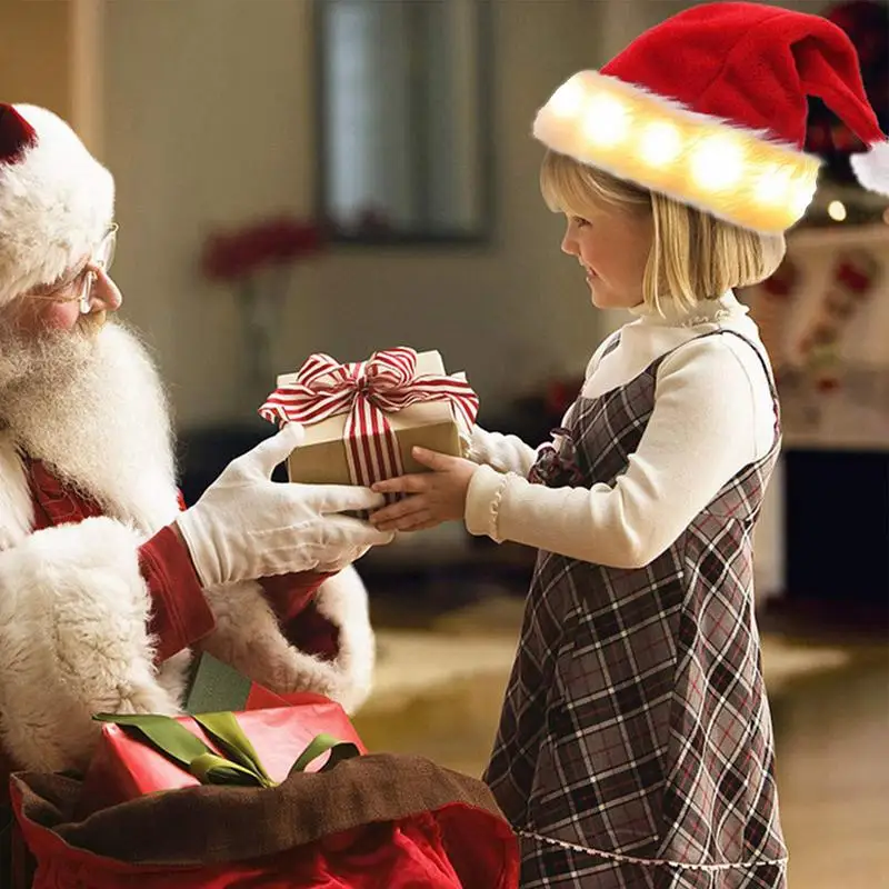 LED Christmas Hat Plush Santa Claus Hats With LED Lights Christmas Costume Accessories Plush Hat For New Year Party