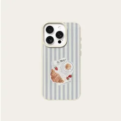 Striped Litchi - Textured Denim Bread Pattern Phone Case - Perfect Gift Idea - iPhone 15 Plus (Ivory)