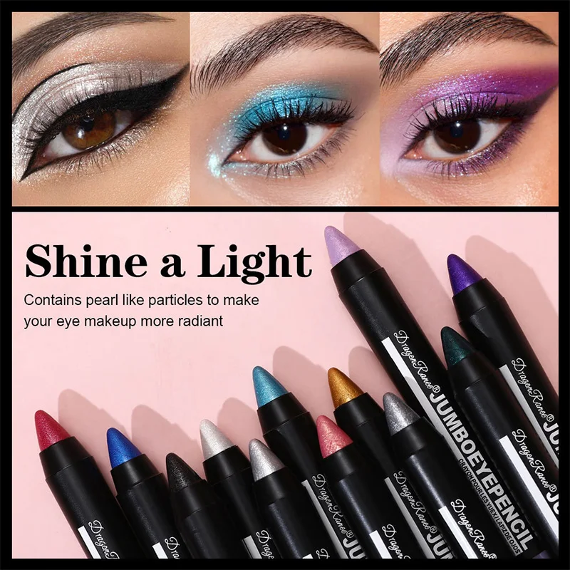 12 Color Metallic Glitter Eye Shadow Smoky Dark Green Eyeshadow Pencil Stick Waterproof Pearlescent Highlighter Korean Cosmetics
