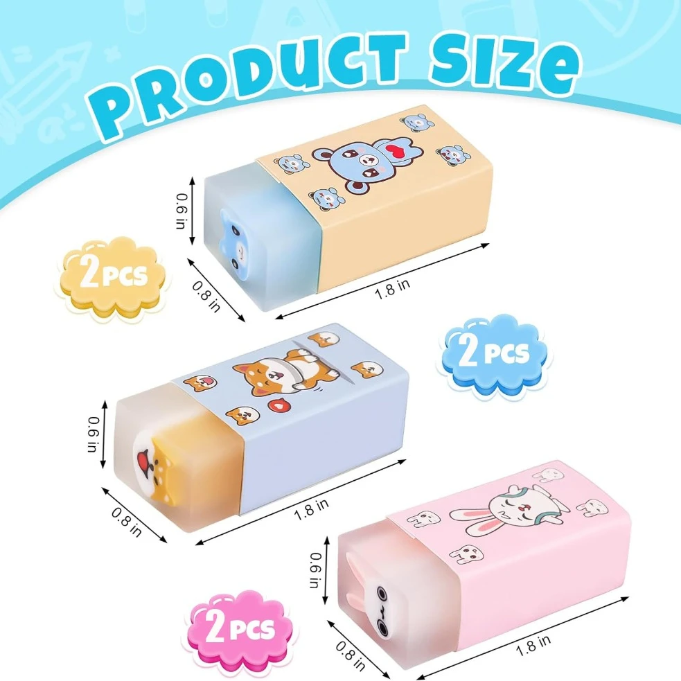 6 pcs Cute Kid Animal Erasers Fun Desk Pets Jelly Eraser for Students Kawaii Stationery School Supplies Prize Gifts Party Favors 2
