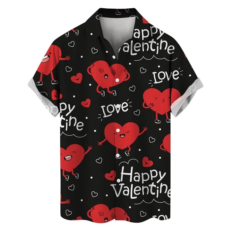 thumbnail image 1 of Camisetas de manga corta para hombre, con estampado 3D de amor, gráfico, camisas de botones para el día de San Valentín, blusa informal de verano para playa para hombre, 1 of 5